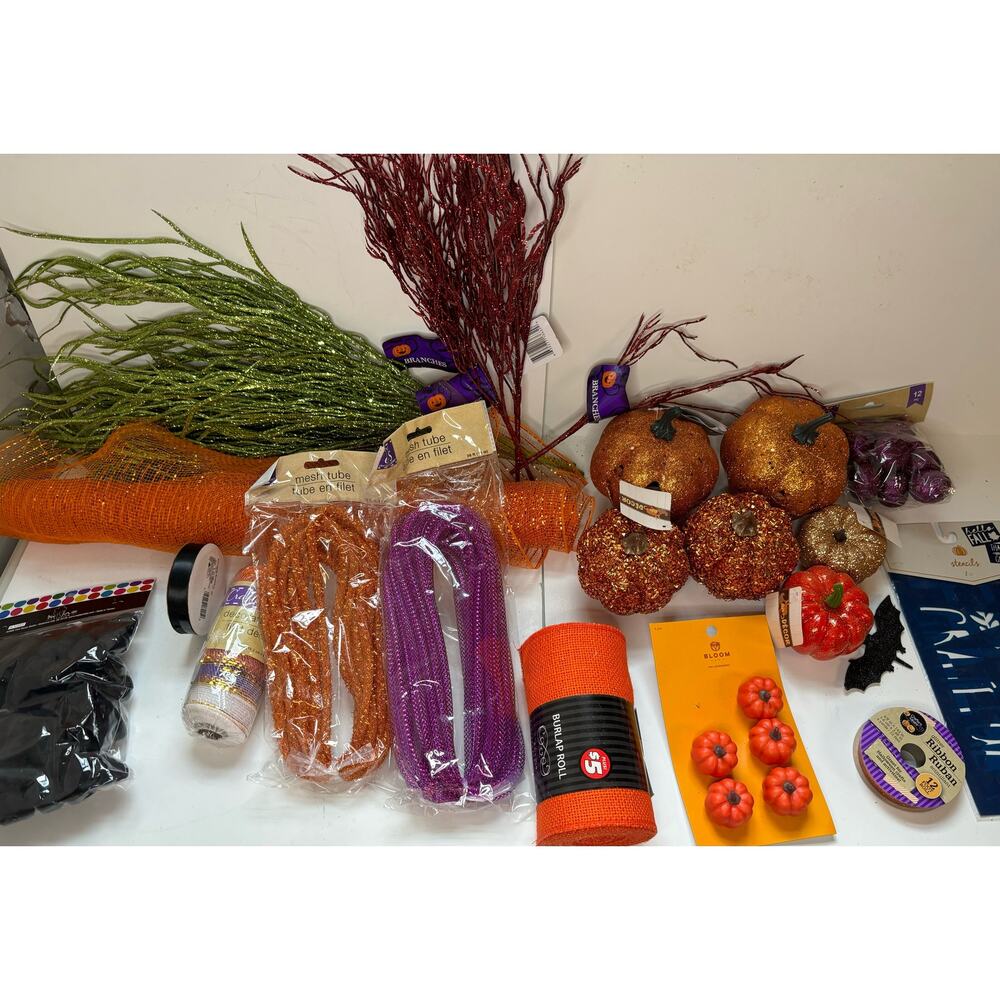 Lot of Halloween Wreath Making Supplies Craft Supply Pumpkin Ribbon Stencils New